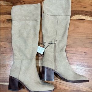 Time and Tru Taupe Over Knee Faux Suede Slouch Boots Size 10 NWT